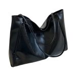 grand sac à main tendance en cuir noir